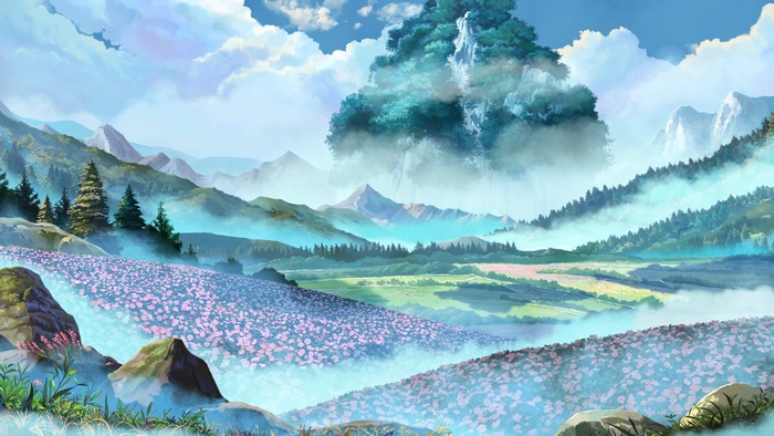 Landscape with Flowers and Mountains 4K