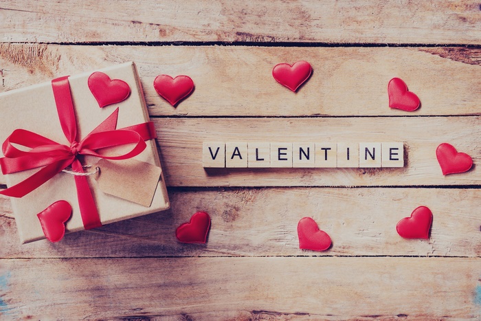Valentine's Day gift with red hearts
