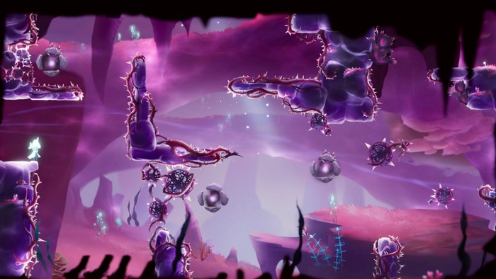 Lumione in a purple cave with glowing plants