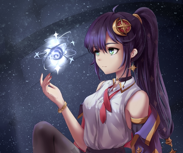 Mona from Genshin Impact with a magical orb