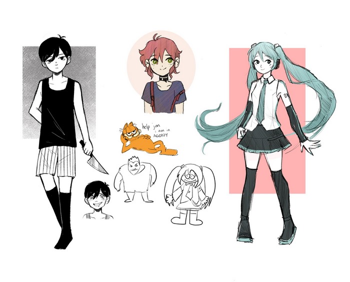 Hatsune Miku, Omori, and Garfield Collage