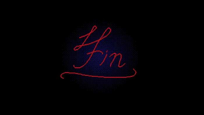 Fin written in red cursive script