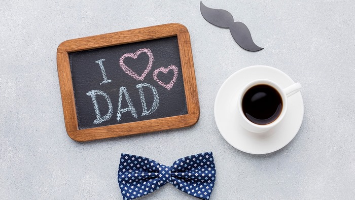 I Love Dad Chalkboard with Coffee and Bowtie