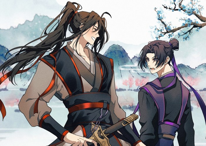 Wei Wuxian and Jiang Cheng in traditional Chinese attire