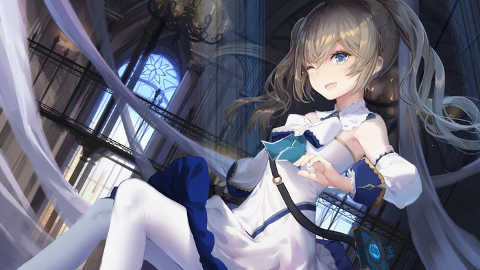 Barbara from Genshin Impact in a grand hall