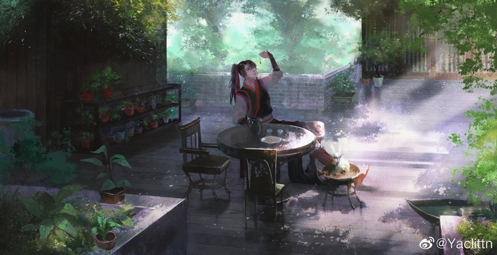 Wei Wuxian in a garden setting