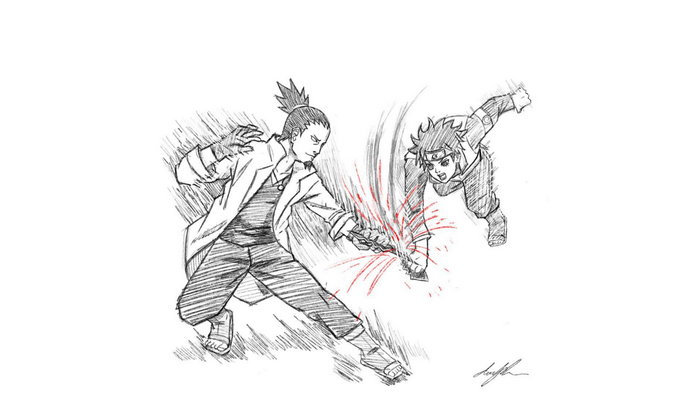 Shikamaru Nara and Mirai Sarutobi in battle