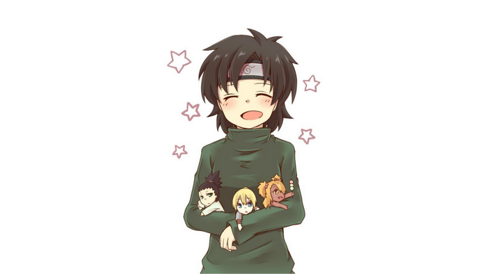 Mirai Sarutobi holding Shikadai, Inojin, and Chōchō