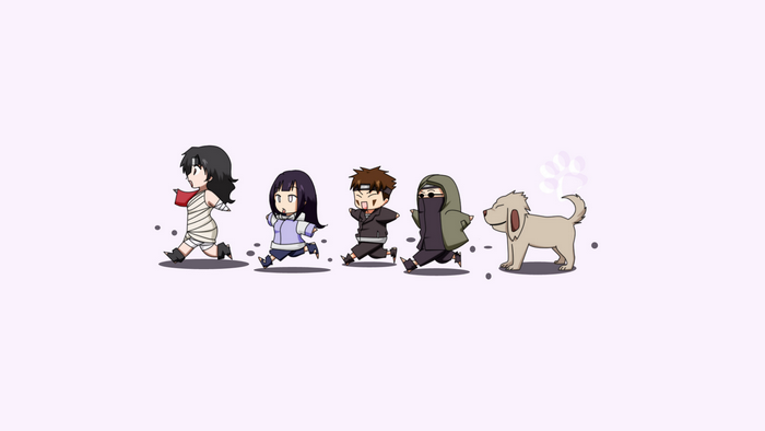 Naruto characters running with Akamaru