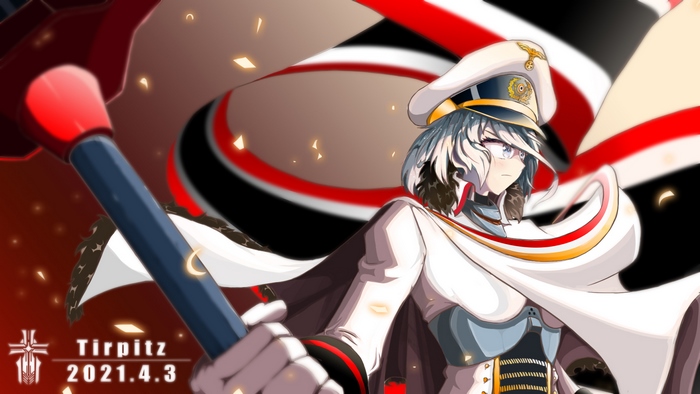 Tirpitz holding a flag