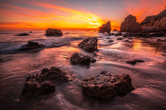 California Sunset over the Ocean with Rocks