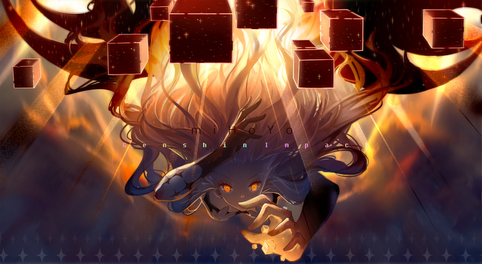 Unknown God Genshin Impact with floating cubes