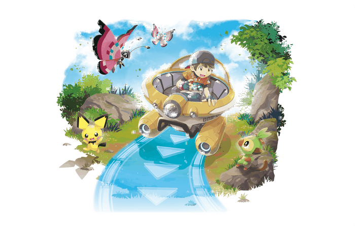 Jamie, Vivillon, Grookey, and Pichu in New Pokémon Snap