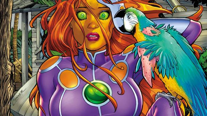 Starfire with a parrot, DC Comics