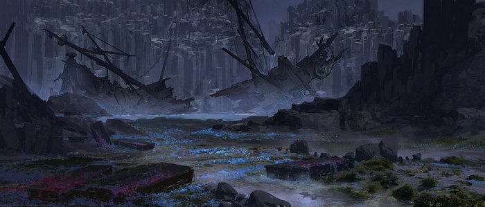 Fantasy Landscape with Shipwrecks and Flowers