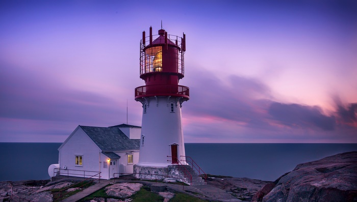 Lighthouse in Norway at dusk