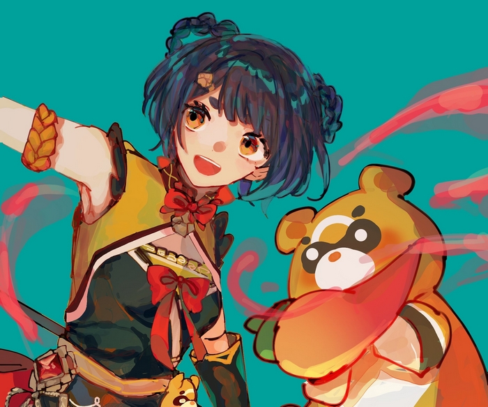 Xiangling and Guoba from Genshin Impact