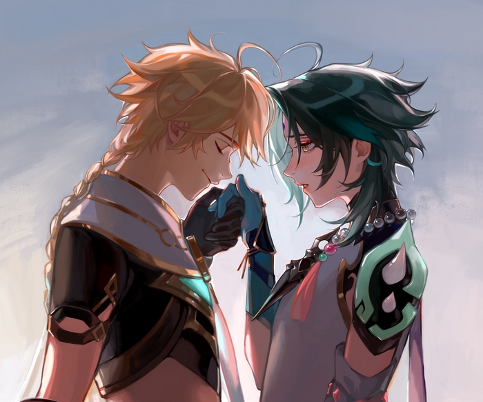 Aether and Xiao Intimate Moment Genshin Impact