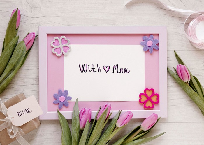 Mother's Day frame with tulips and gift