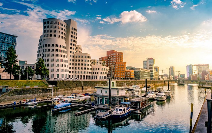 Gehry Buildings and Marina in Düsseldorf