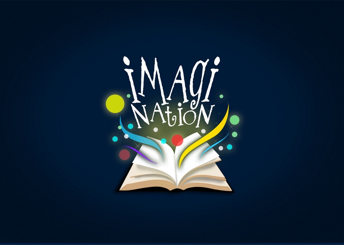 Imagination book with colorful swirls and lights