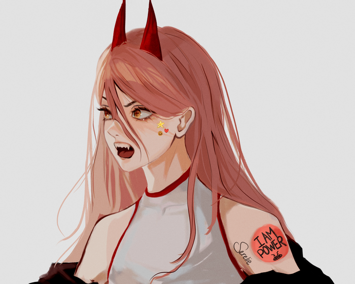 Power from Chainsaw Man with horns and tattoos