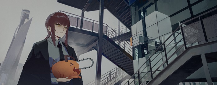Makima holding Pochita from Chainsaw Man