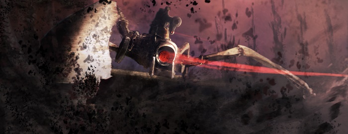 Eighty Six mech firing red laser