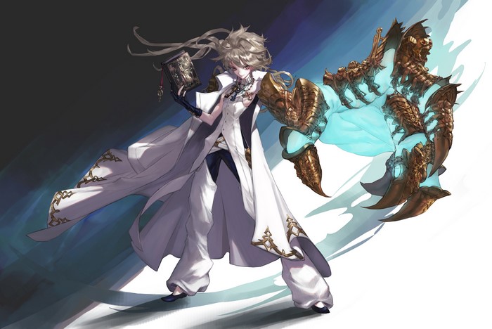 Anime boy with book and mechanical arm