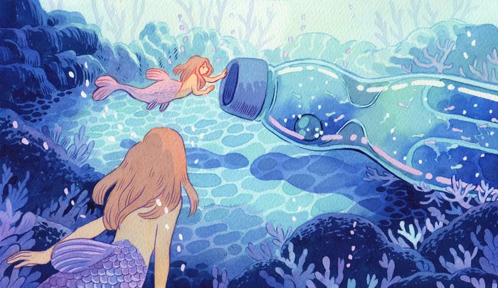 Mermaids and a bottle underwater