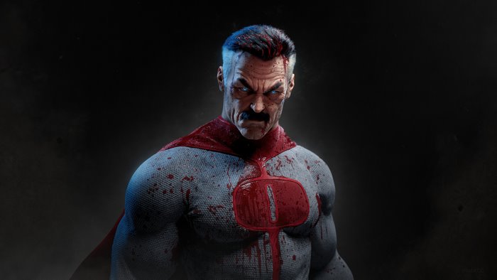 Omni-Man Blood-Splattered Intense Gaze 4K