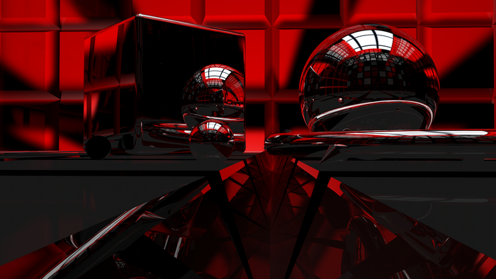 Abstract Red and Black 3D Shapes with Reflections