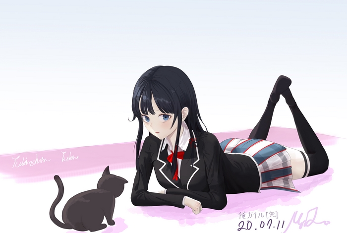 Yukinoshita Yukino from Yahari Ore no Seishun Love Comedy wa Machigatteiru with a Cat
