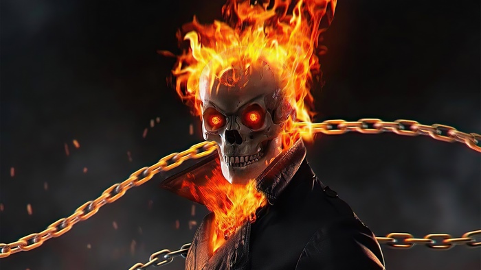 Ghost Rider with Flaming Skull and Chains 4K