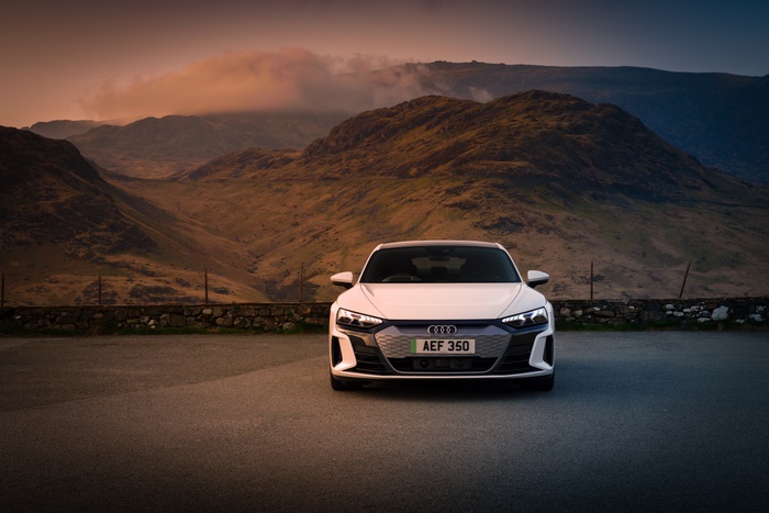 White Audi E-Tron Electric Car in Mountains
