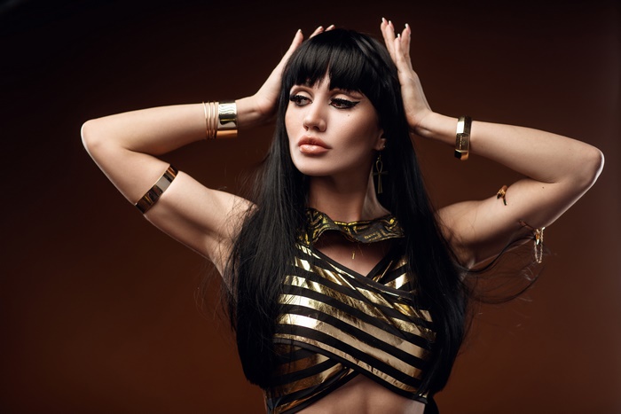 Woman in Egyptian Costume with Black Hair