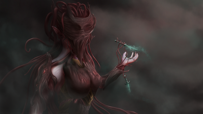 The Weaver holding a glowing dagger