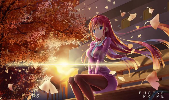 Mafuyu Kirisu Sitting Under Autumn Tree