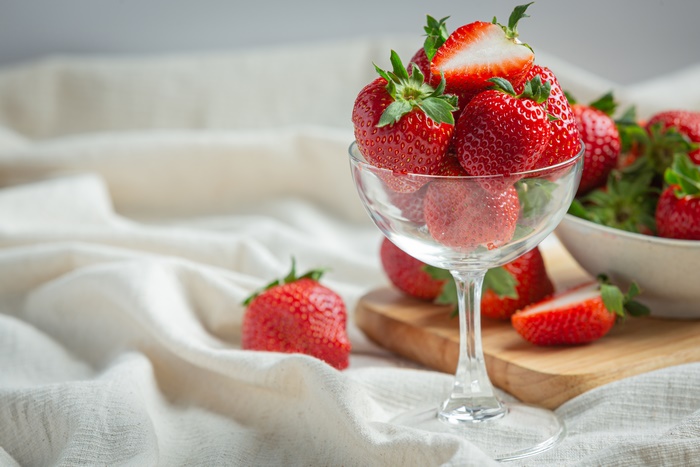 Strawberries in a glass bowl