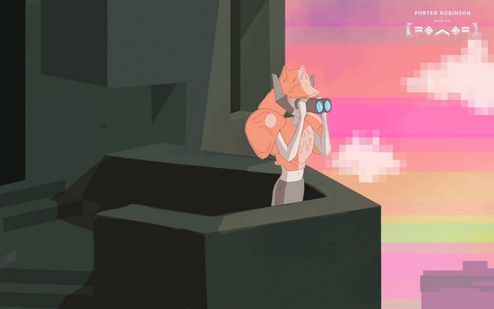 Porter Robinson Worlds character with binoculars