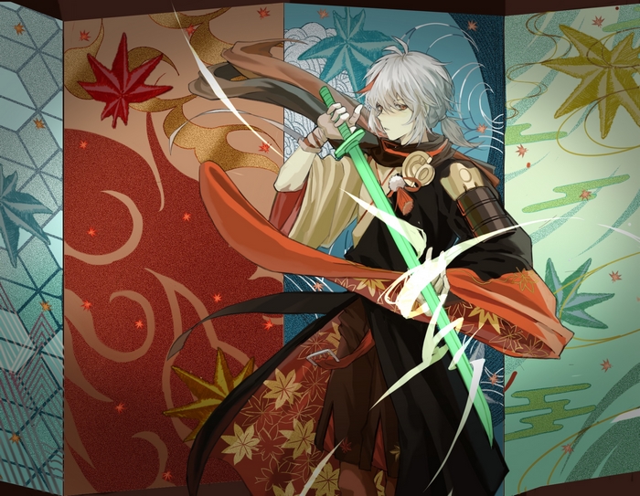 Kaedehara Kazuha with a green sword