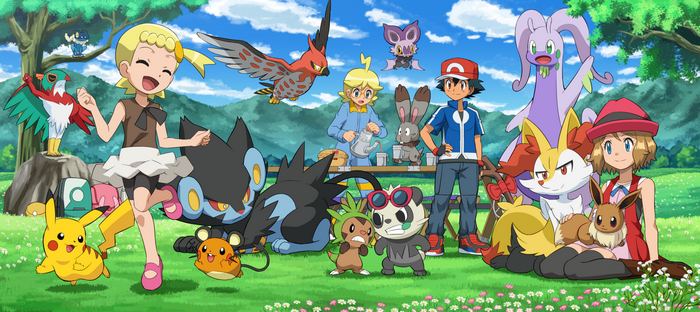 Ash Ketchum and Friends with Pokémon Outdoors