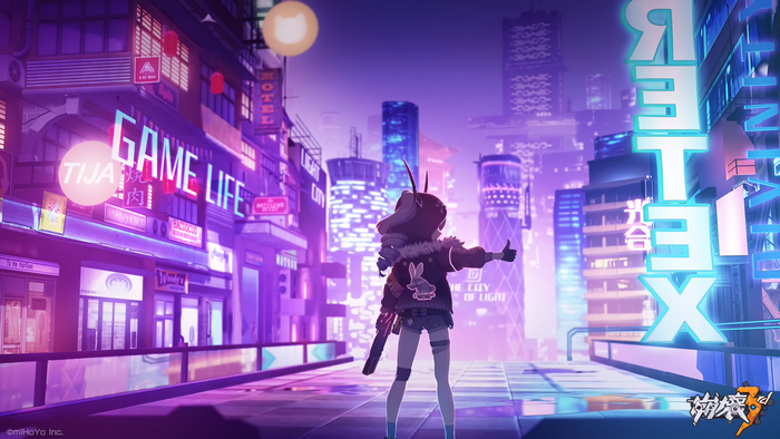 Bronya Zaychik in a neon-lit city