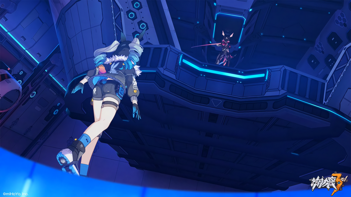 Bronya Zaychik in a futuristic blue environment
