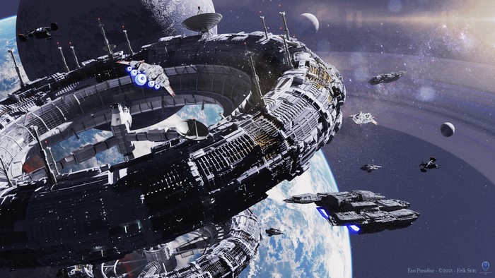Exo Paradise Space Station with Ships and Planets