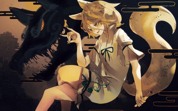 Touhou's Tsukasa Kudamaki with a dark wolf