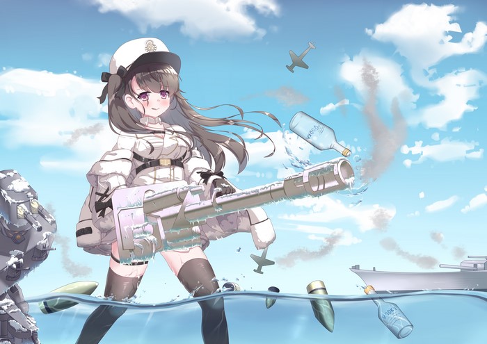 Pamiat Merkuria with a large gun in the water