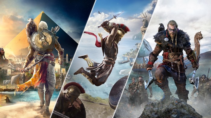 Assassin's Creed Origins, Odyssey, and Valhalla montage