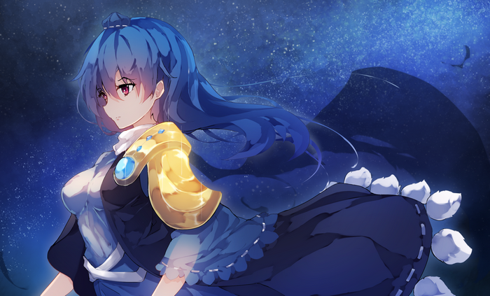Megumu Iizunamaru from Touhou in a starry night