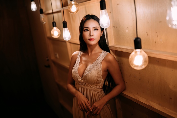 Asian Woman in Dress with Lights